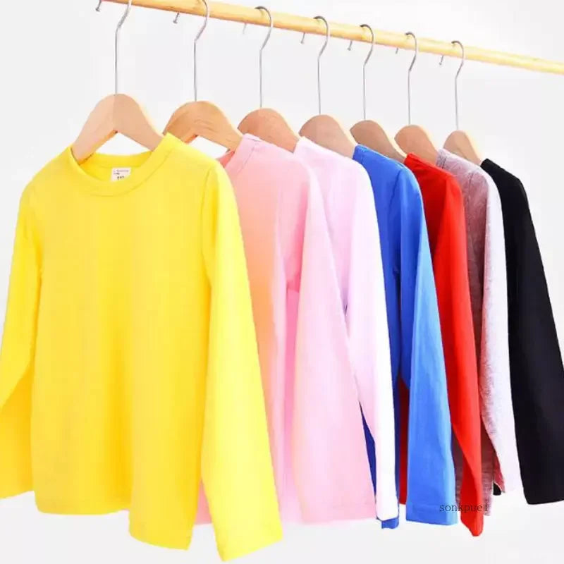 Kids White Cotton Long Sleeve T-Shirt – Classic Casual Top for Boys & Girls