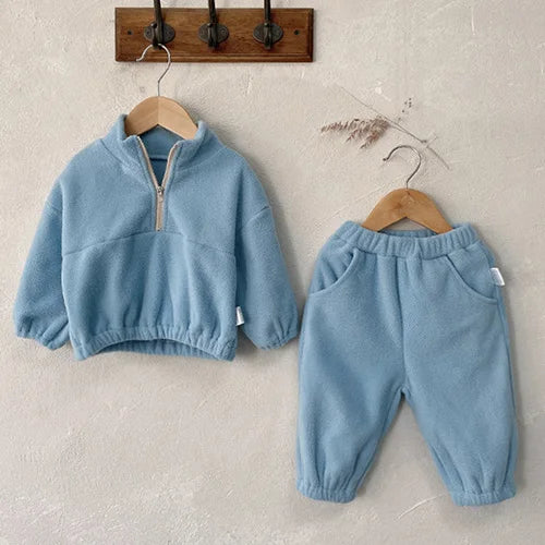 Autumn Winter Toddler Baby Boys Girl Sports Suit Children Clothes Fleece Solid Color Hoodies Suit Infant Boys Girl Outfit 2PCS