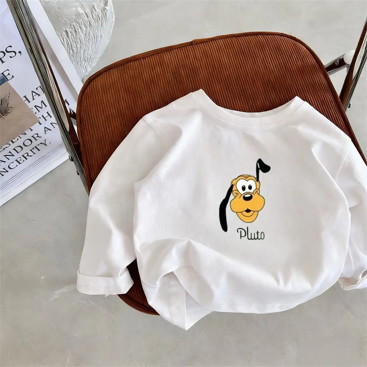 Disney Long Sleeve TShirt Printing Crewneck Base Shirt Pure Cotton Clothing 2026 Spring New Tees Simple Versatile Tops Boys Girl