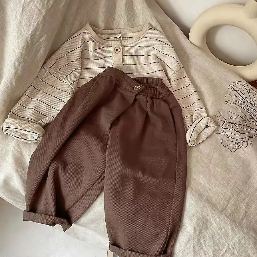 Kids Striped Long Sleeve Casual T-Shirt – Cotton Loose Top for Boys & Girls