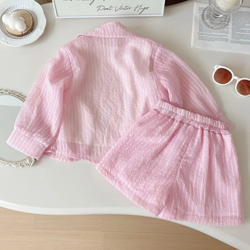 Girls Korean Version of the Three-Piece T-Shirt Short-Sleeved Summer New Undershirt Fashion Children's Sunscreen Clothing Shorts