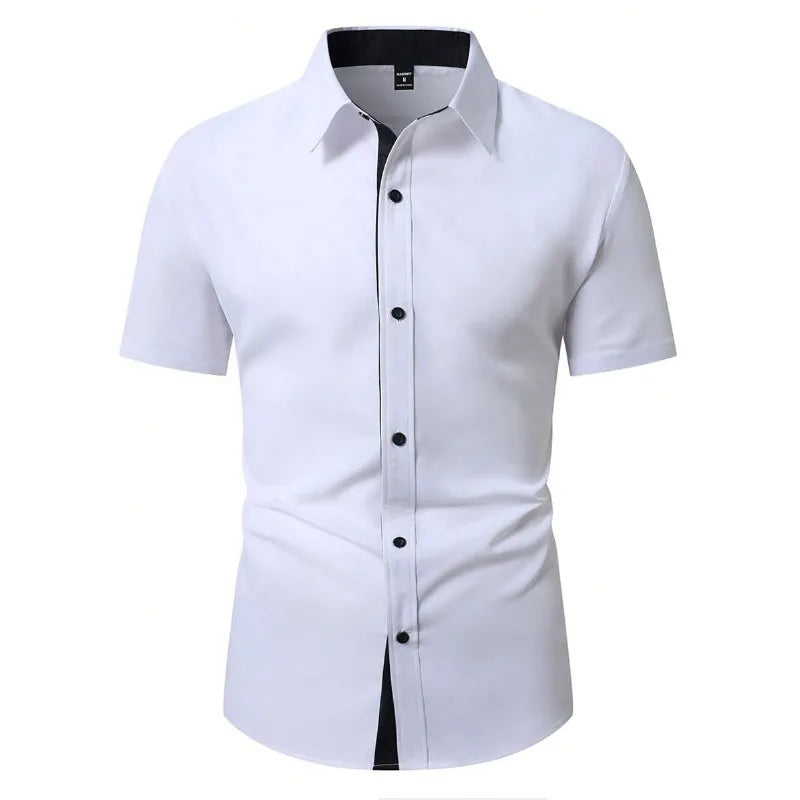 Spring Summer New Men Clothes Short Sleeve 3D Digital Print Button Shirt Men Casual Spell Color Shirt Tops