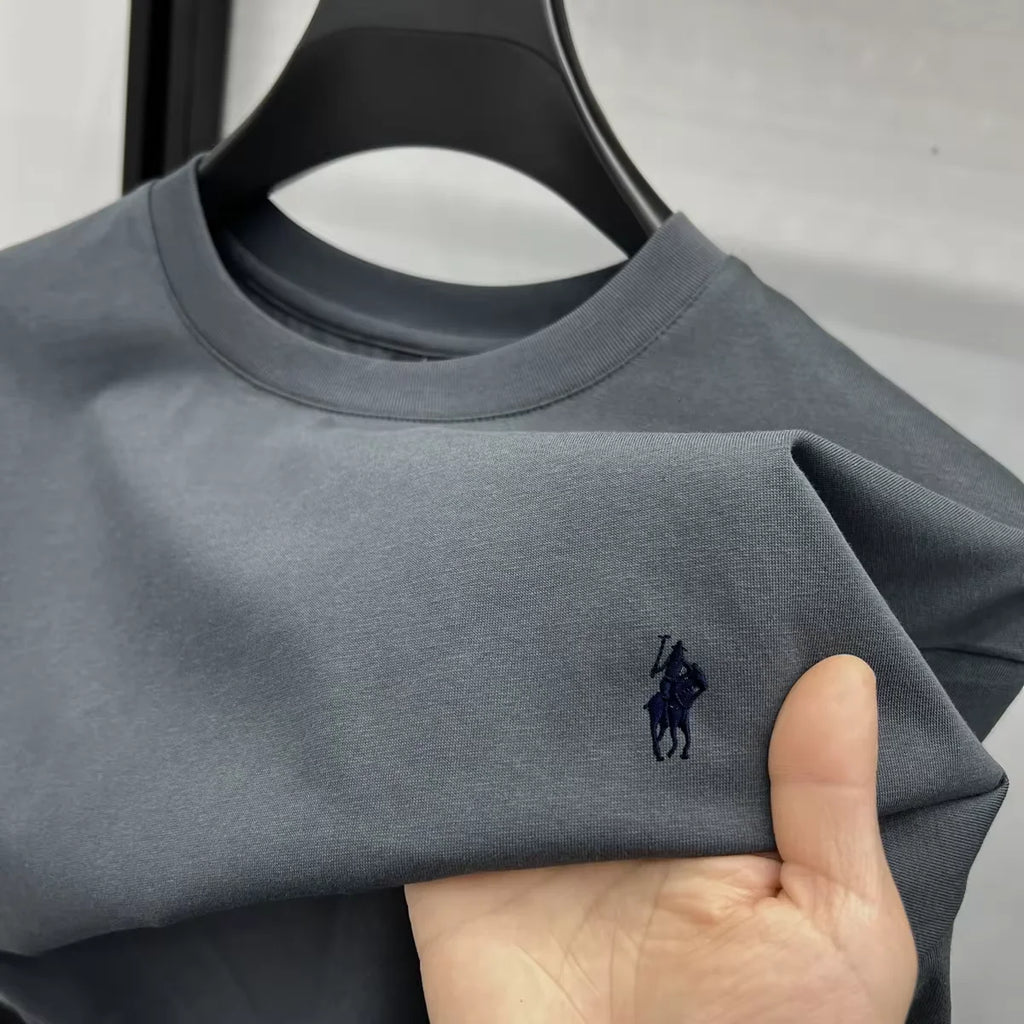 100% pure cotton men's short sleeve T-shirt high-end luxury brand pony embroidery casual round neck summer new fashion Paul top