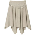 Summer 2025 New Asymmetric Midi Skirt Women's Faion Stripe Belt f-length Skirts Casual Sle mid Waist Design Loose Fit
