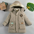 Boys Thick Warm Hooded Down Cotton Coat – Letter Print Winter Jacket Ages 4–10