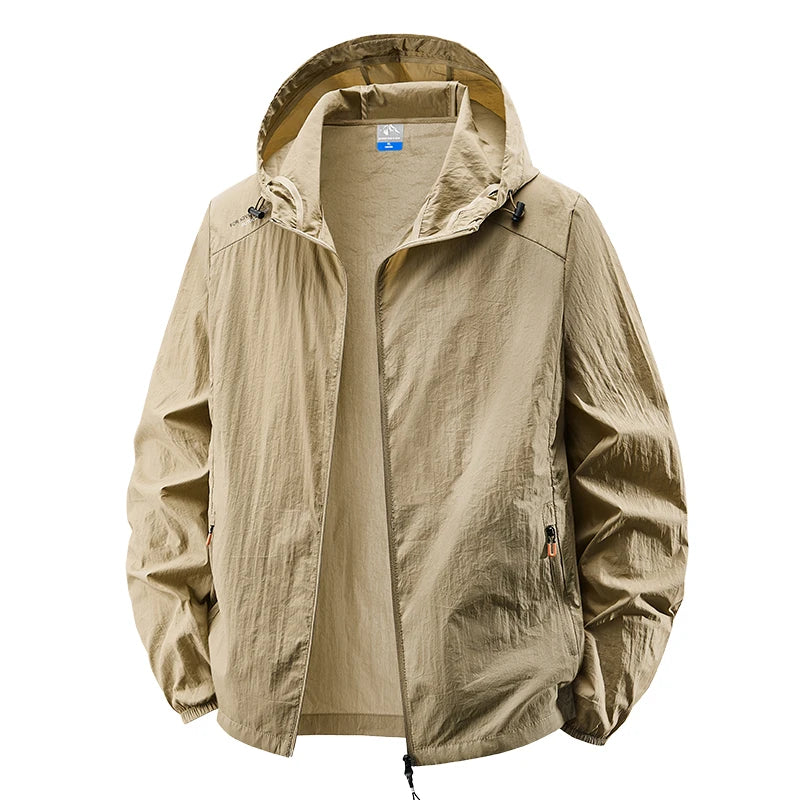 Men's Hooded Sun Protection Lightweight Windbreaker – Quick-Dry UV Coat for Hiking & Travel