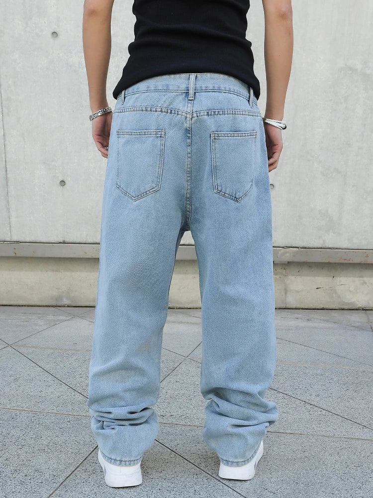Men's Baggy Oversize Straight Wide Leg Y2K Jeans – Solid Color Streetwear Denim