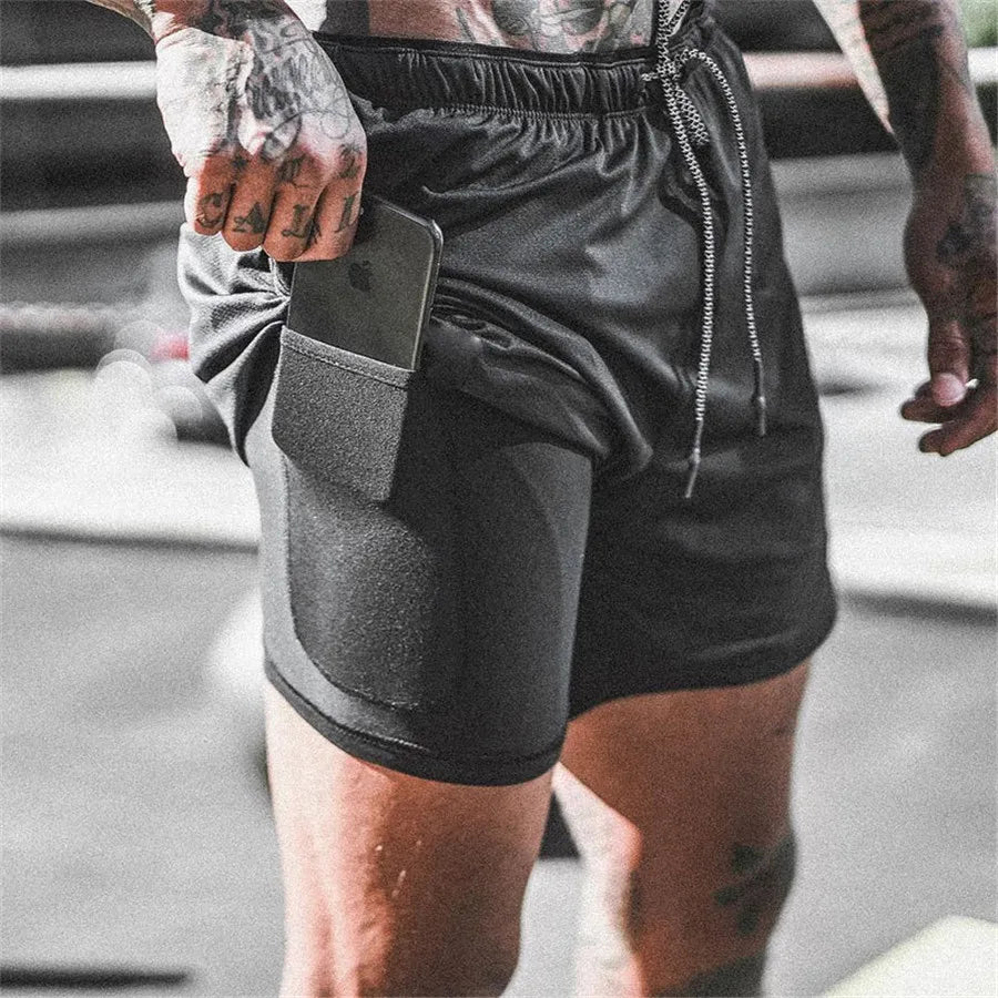 Men Running Shorts Gym Sports Shorts 2 in 1 Quick Dry Workout Training Gym Fitness Jogging Short Pants Summer Men Shorts
