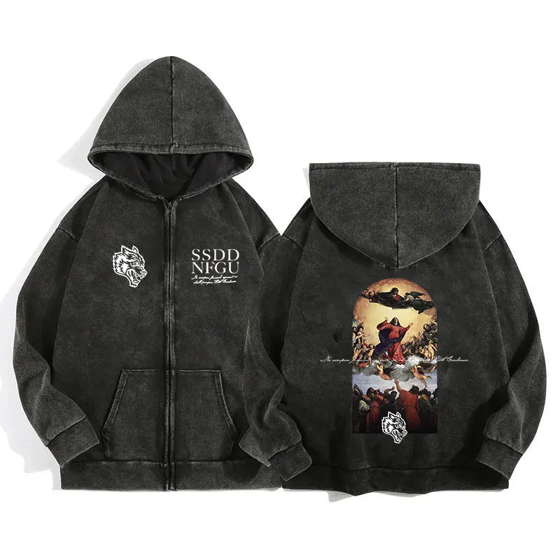 Darc Wolves Gothic Harajuku Zip Hoodie Jacket – Cotton Print Manga Sweatshirt
