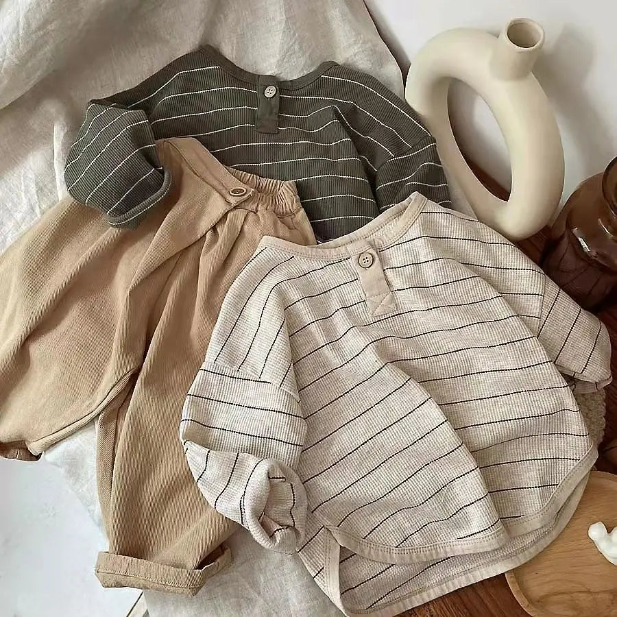 Kids Striped Long Sleeve Casual T-Shirt – Cotton Loose Top for Boys & Girls