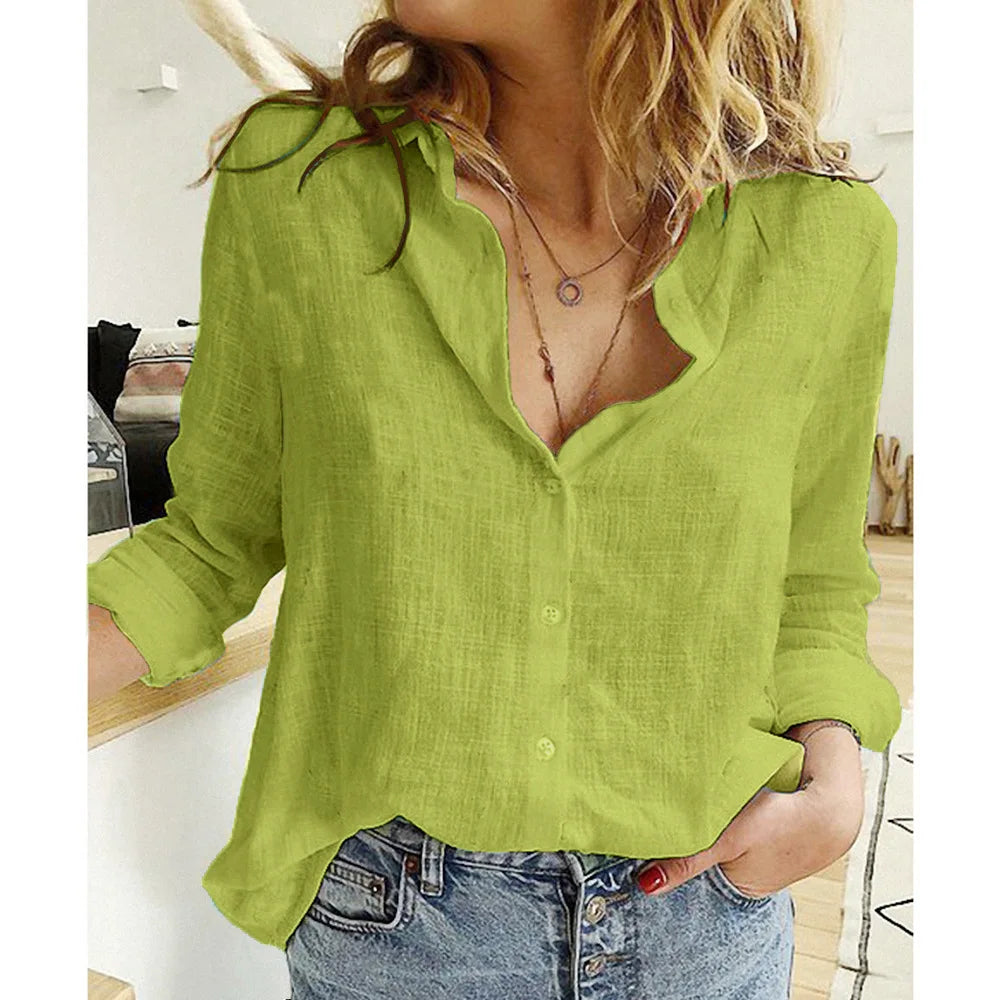 Women's Loose Oversized Button Lapel Cardigan Shirt – Long Sleeve Casual Tunic Blouse
