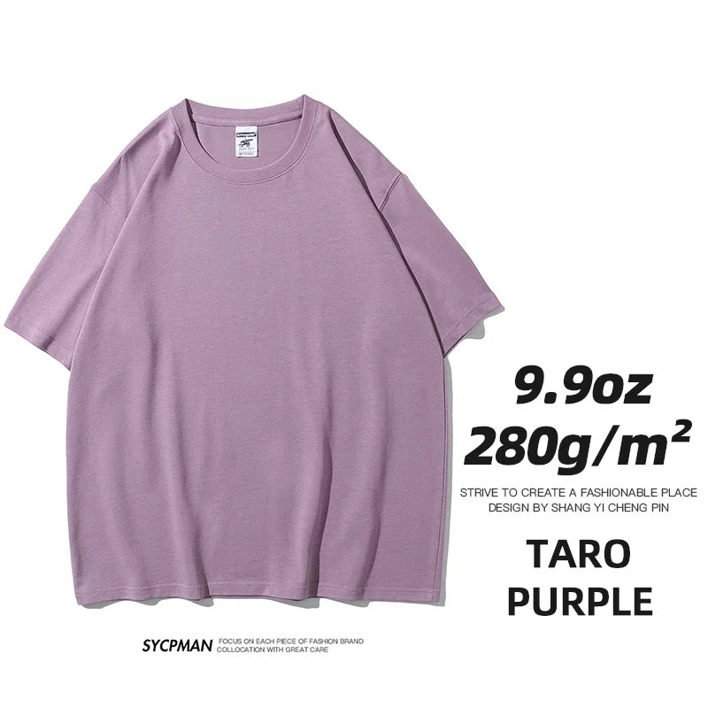 Sypcman Men's Oversized T-Shirt 9.9oz 280 Grams Heavy High Quality Short Sleeve Cotton Tee Solid Color Unisex Streetwear