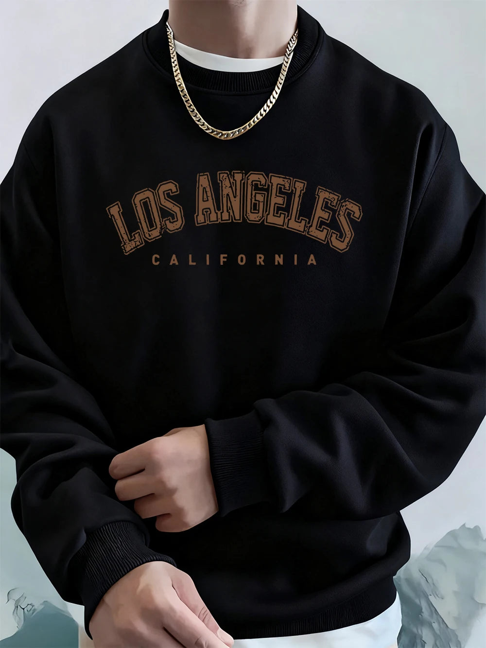 Los Angeles California Printed Men'S Sweatshirt Winter Loose Hoodies Sports Crewneck Fleece Warm Pullovers Basics Men Clothes