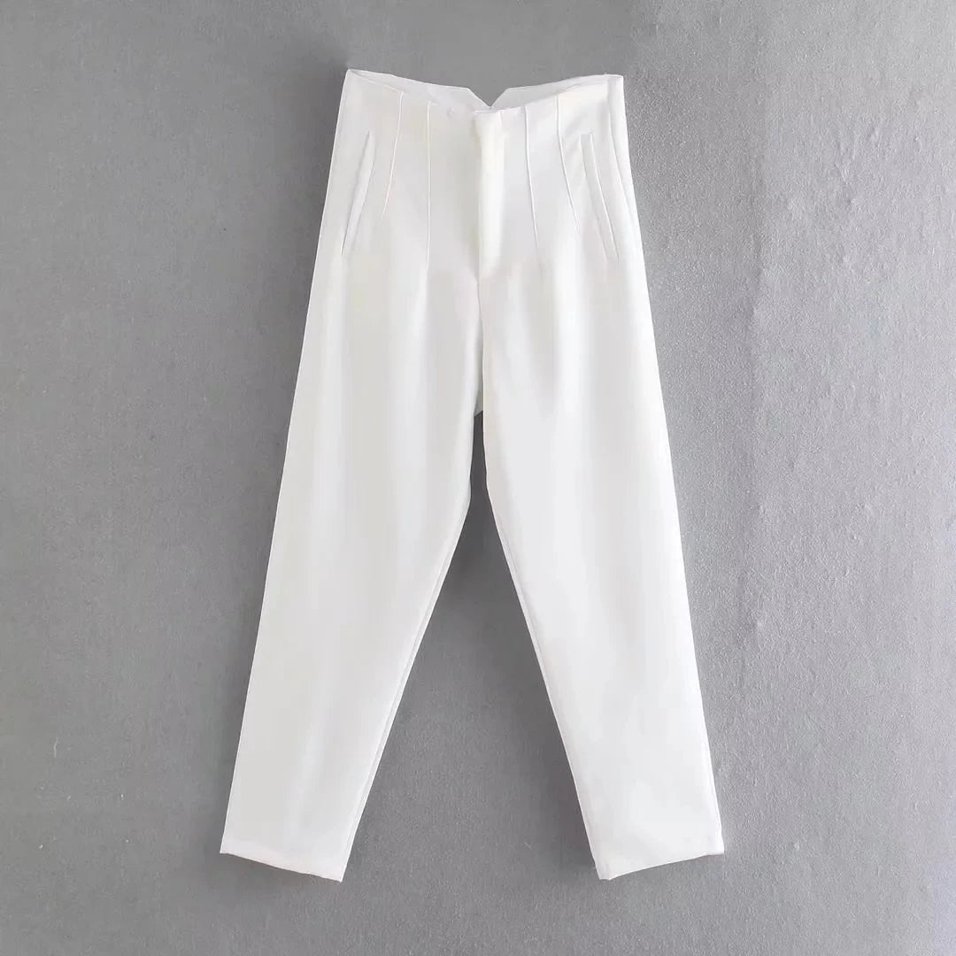 Women's Slim High Waist Pencil Pants – Vintage Solid Color Office Lady Trousers