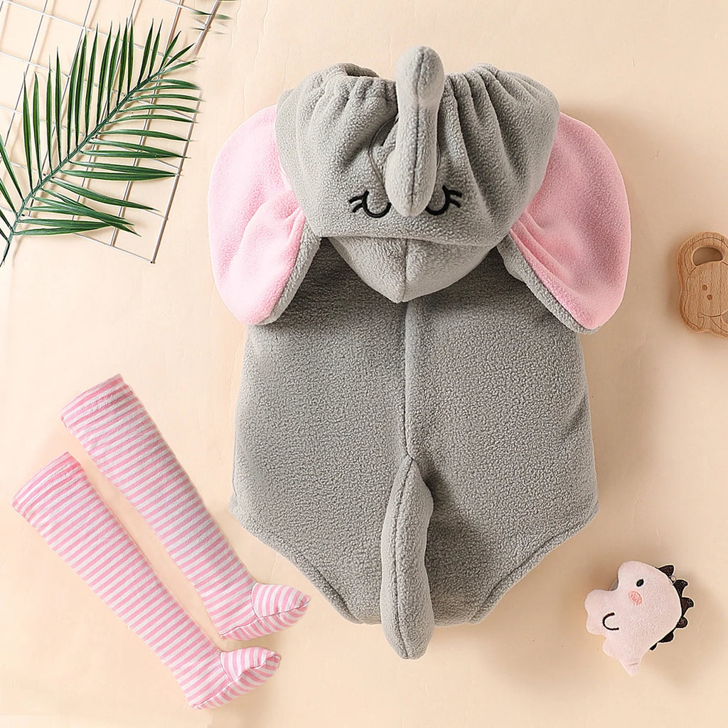 New Designer Cartoon Clothing Zip-up Hooded Romper + Stockings Baby Boy Clothes Baby Girl Casual Sets