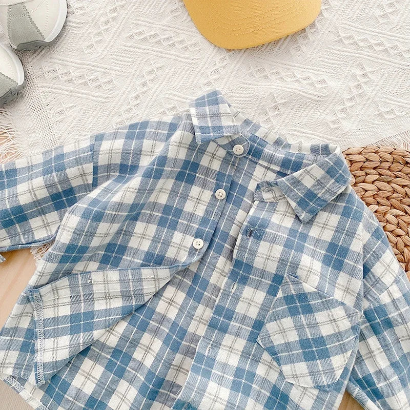 Baby Boy Plaid Long Sleeve Shirt – Soft Cotton Casual Top Ages 1–4