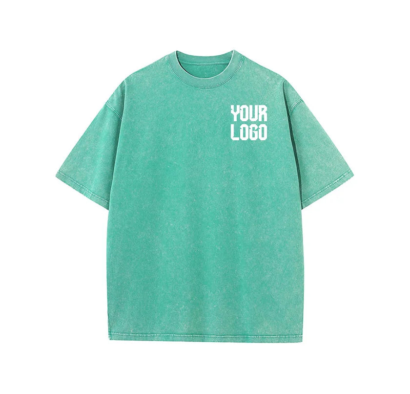 European washed retro round neck short sleeved shirt for men and women, 100% pure cotton, customizable logo