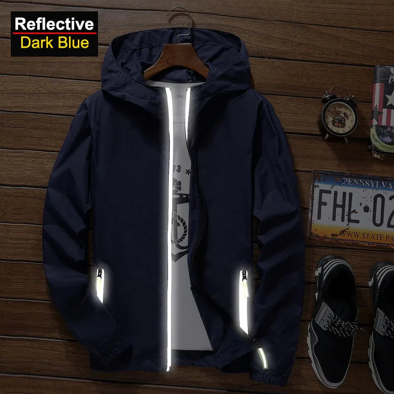 Unisex Reflective Sun Protection Outdoor Windbreaker – Breathable Hiking Jacket Large Size