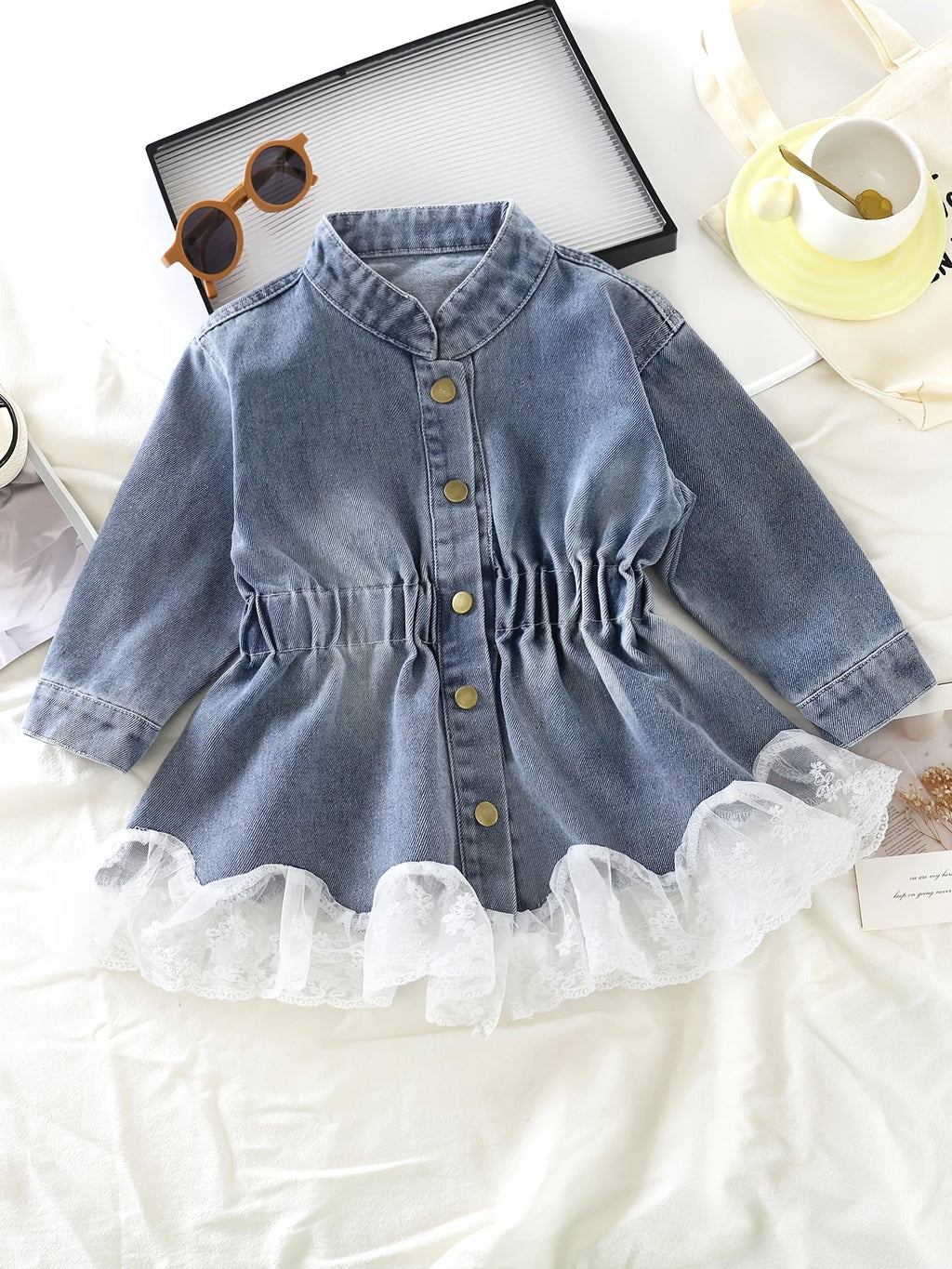 Girls Waist-Cinching Lace Trim Elastic Jacket – Trendy Fashion Outerwear