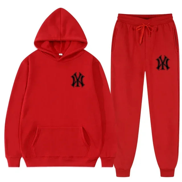 Men's running and fitness fashion casual sportswear set for autumn and winter, hooded sweatshirt + jogging pants two-piece set