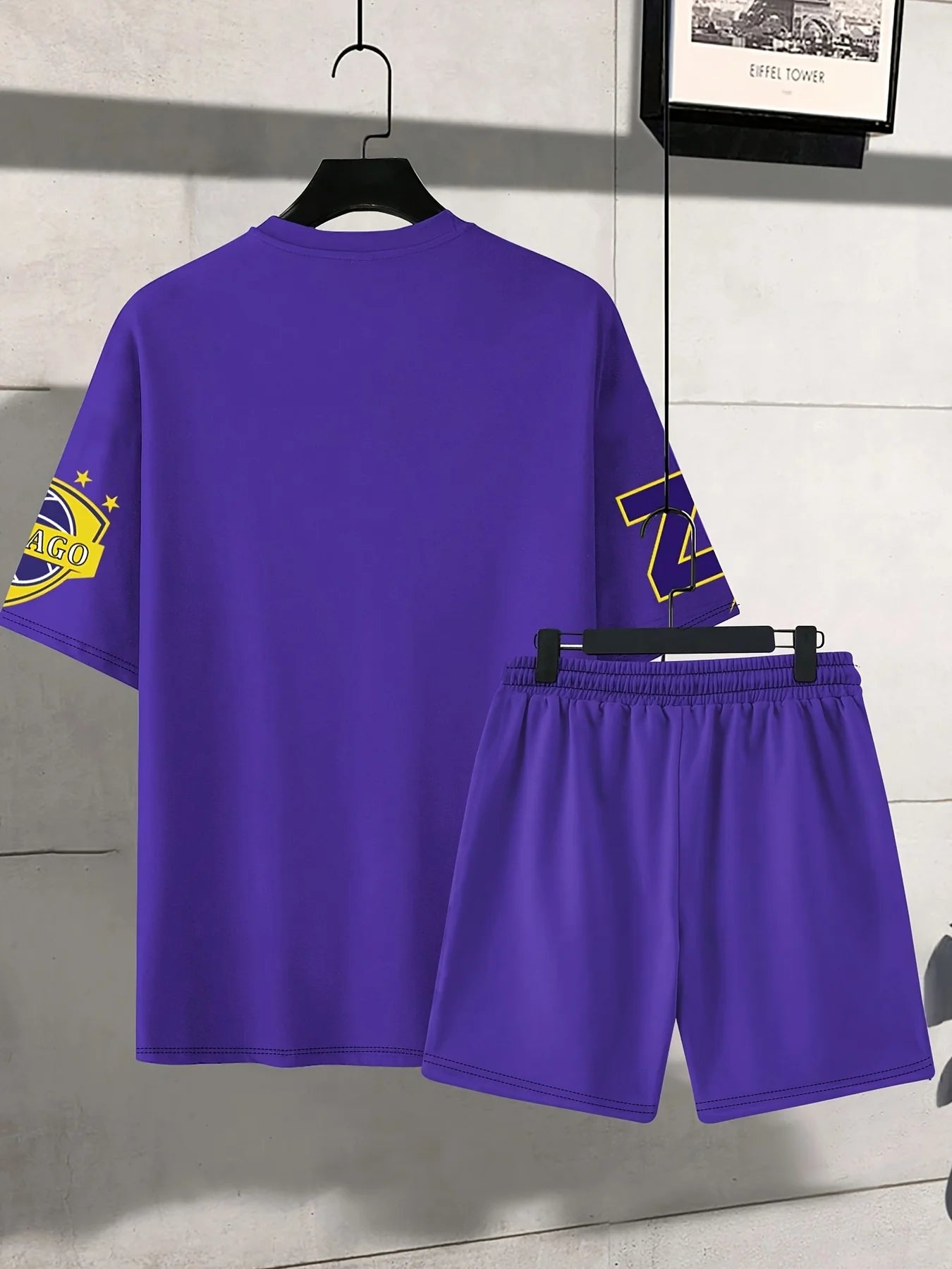 Summer 2025 new men's suit, street fashion, men's basketball T-shirt, outdoor sports suit, Los Angeles letter-printed men's shor