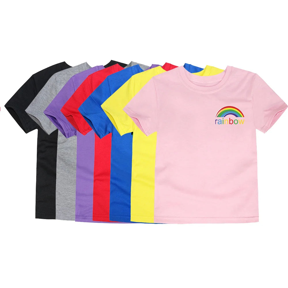 Girls Rainbow Cartoon Cotton T-Shirt – Colorful Summer Tee Ages 2–14