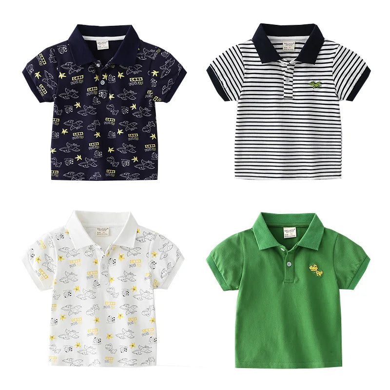 Boys Dinosaur Polo T-Shirt – Soft Breathable Cotton Kids Jersey