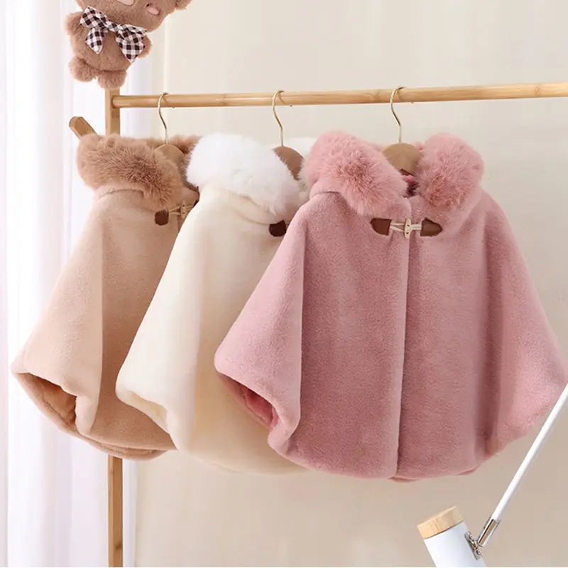 Baby Girl Faux Fur Hooded Princess Cape – Warm Winter Cloak Ages 1–7