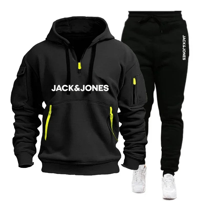Men's Sweatshirt & Jogger Pants Set with Wool Cap – 3-Piece Autumn Winter Sportswear