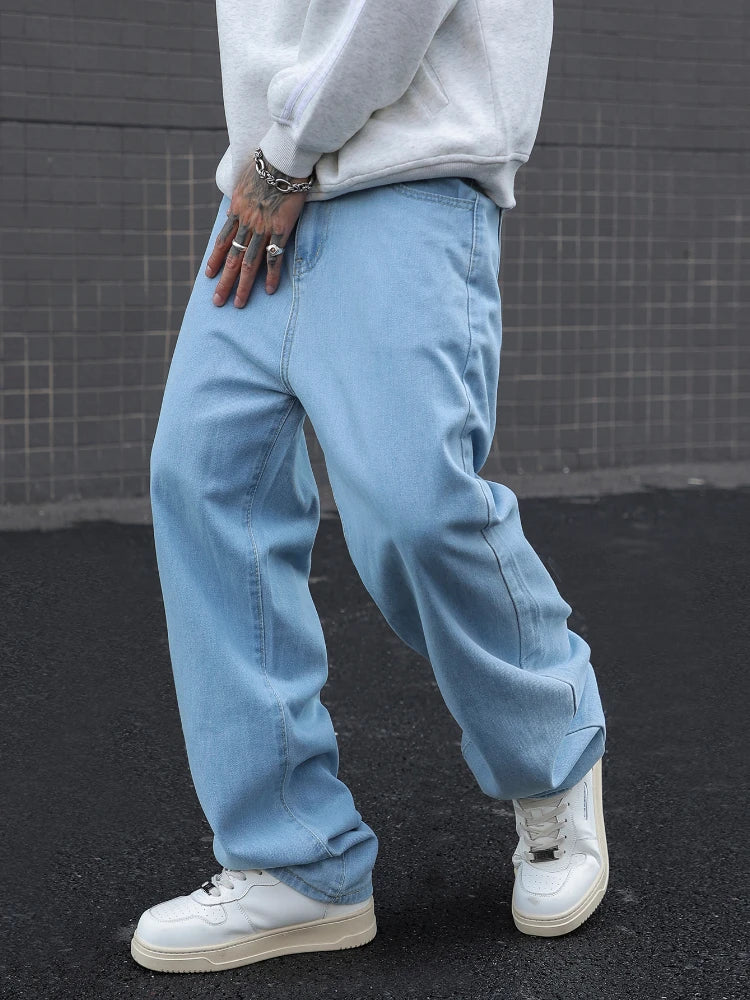 Men's Cotton Baggy Y2K Jeans – Elastic Waist Wide Leg Loose Denim Trousers
