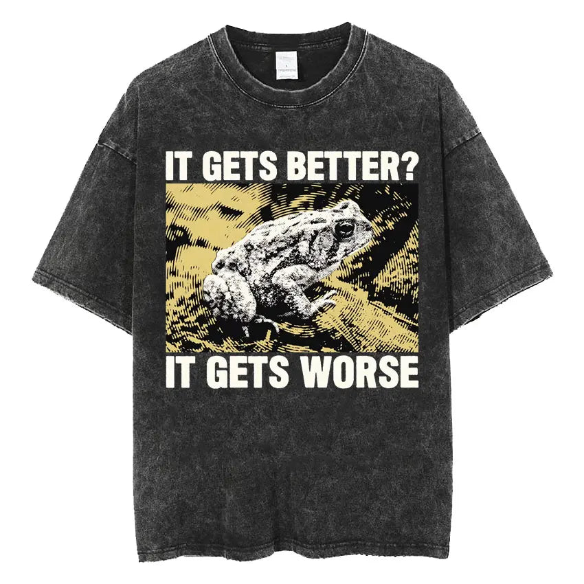 Men's Japanese Frog Retro Washed Oversized T-Shirt – Funny Graphic Streetwear Tee