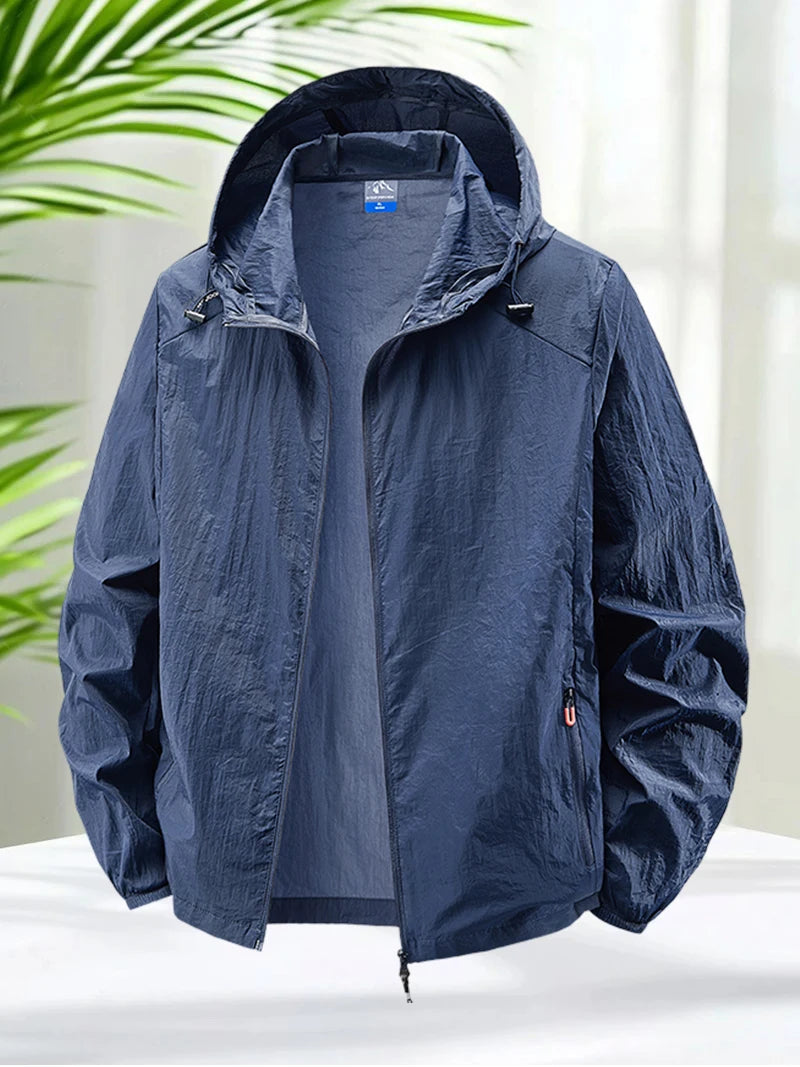 Men's Hooded Sun Protection Lightweight Windbreaker – Quick-Dry UV Coat for Hiking & Travel