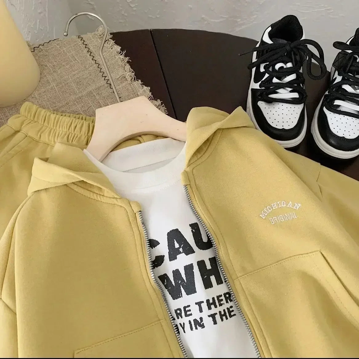 High Quality Children's Composite Cotton Set 2025 Spring Autumn New Korean Girl Boys Letter Baby Casual Hooded Sports 2pcs Set