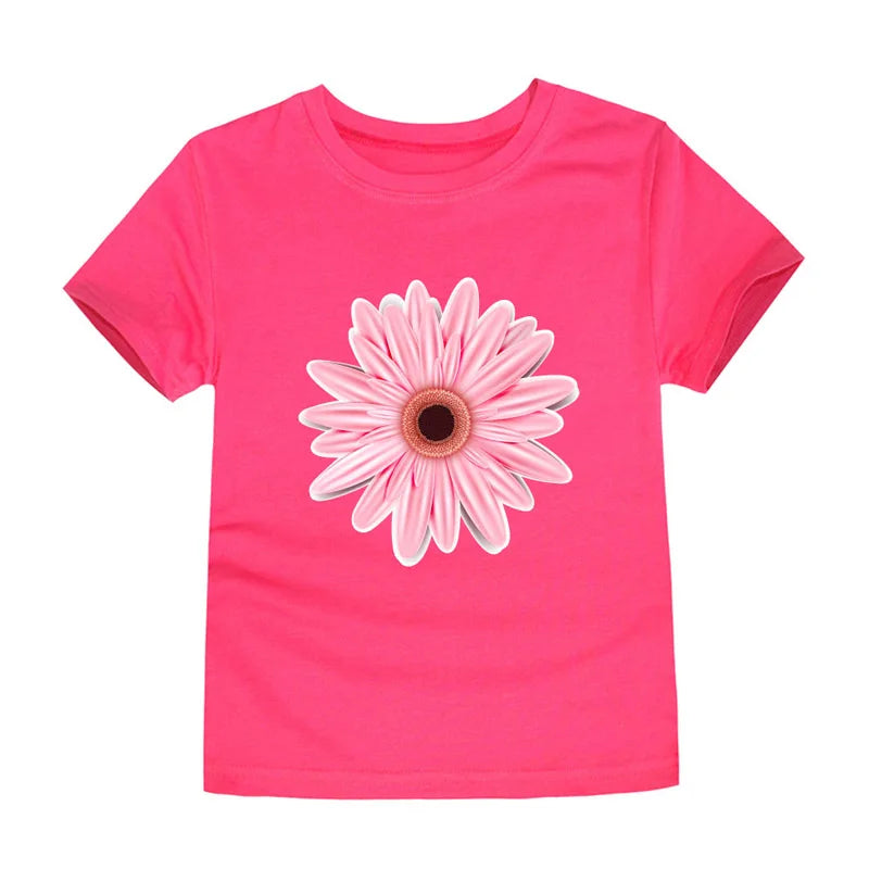 Girls Flower Print Cotton T-Shirt – Pink Casual Tee Ages 2–14