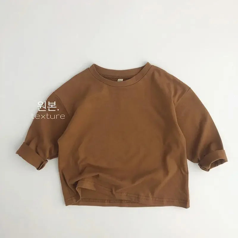Kids Solid Color Cotton Long Sleeve T-Shirt – Casual Fashion Top