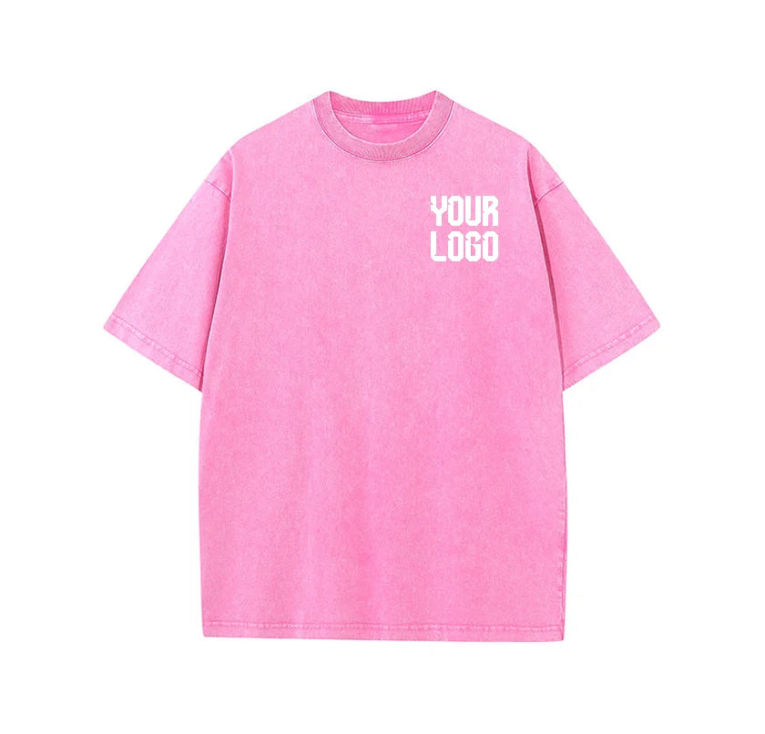 European washed retro round neck short sleeved shirt for men and women, 100% pure cotton, customizable logo