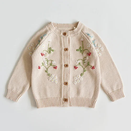 Kids Cartoon Print Knit Cardigan Coat – Casual Long Sleeve Sweater Jacket