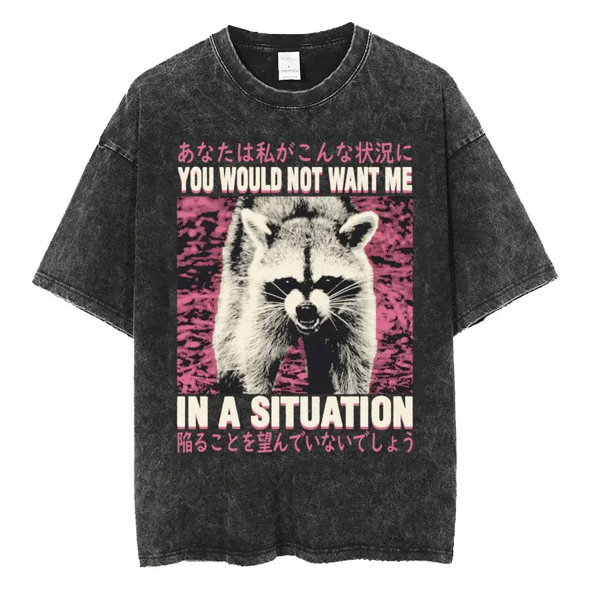 Men's Japanese Frog Retro Washed Oversized T-Shirt – Funny Graphic Streetwear Tee