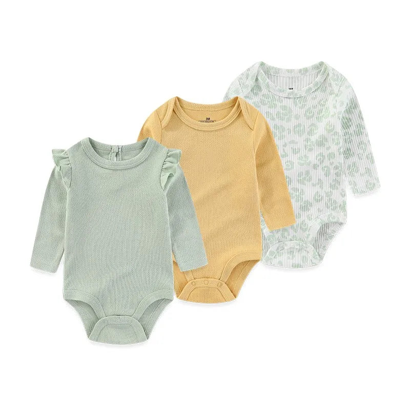 Newborn Cartoon Long Sleeve Bodysuit – 100% Cotton Baby Onesie 3-Pack