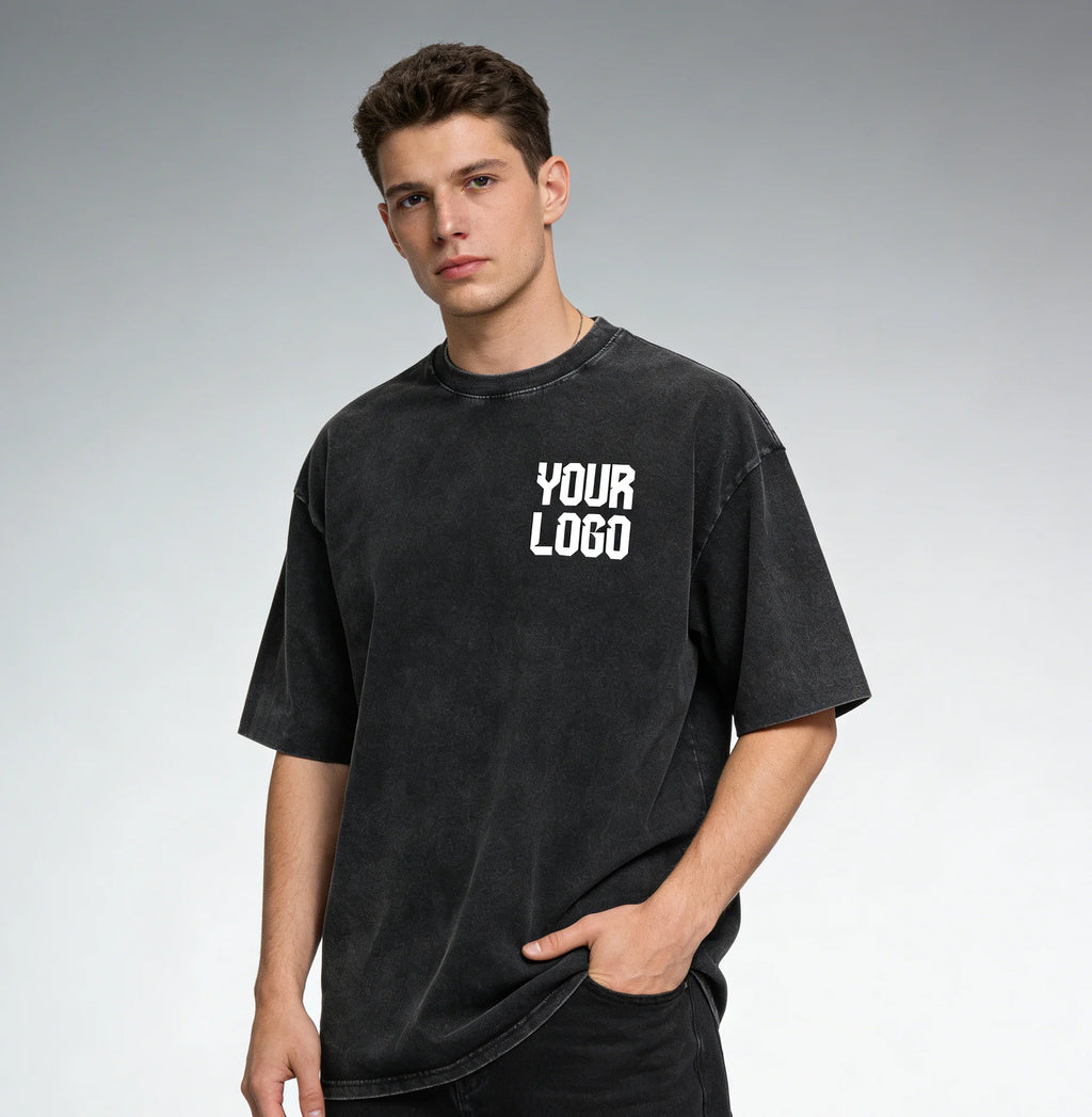 European washed retro round neck short sleeved shirt for men and women, 100% pure cotton, customizable logo