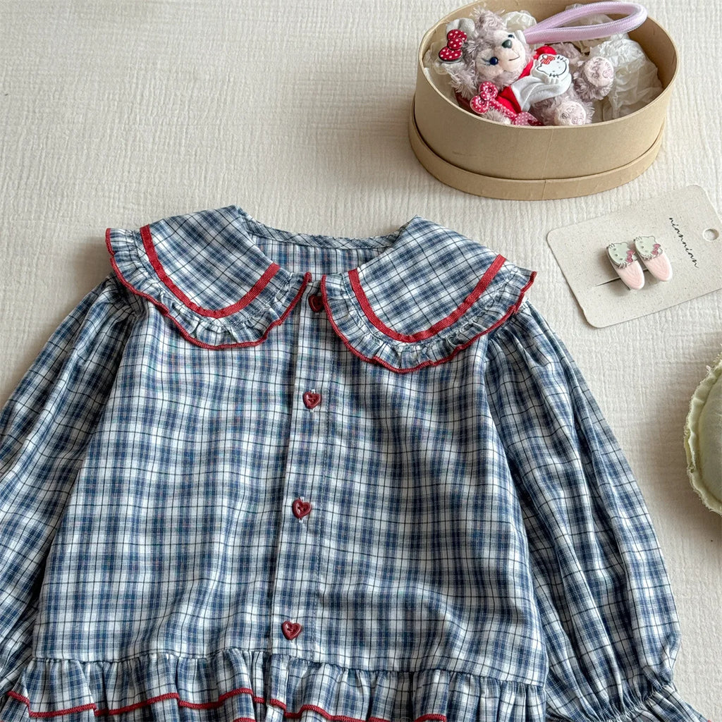 Girls Plaid Long Sleeve Shirt – Casual Autumn Top for Kids