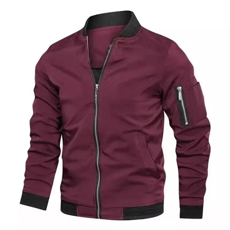 Men's Baseball Uniform Windproof Cycling Jacket – Solid Zipper Casual Outdoor Coat