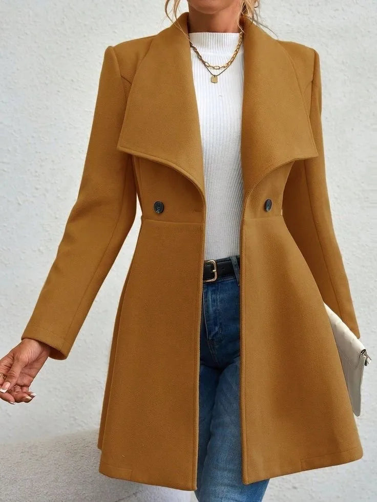 Women's Lapel Button Slim-Fit Wool Coat – Elegant Autumn Winter Outerwear