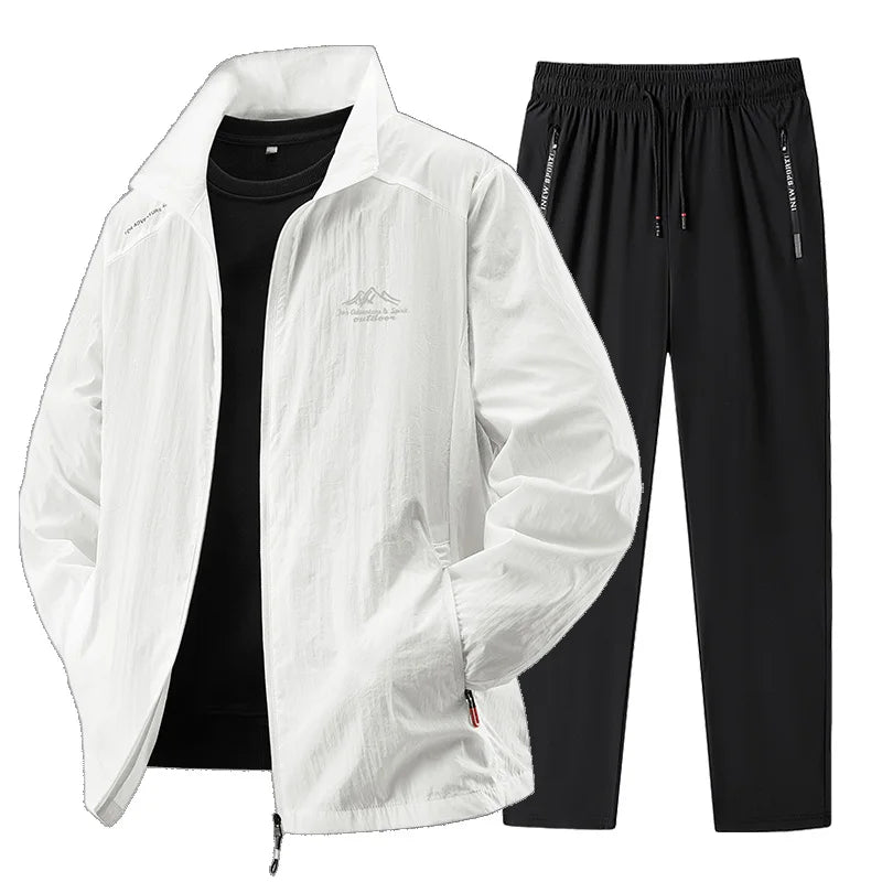 2025 Men's Sportswear Spring Summer Tracksuit 2 Piece Sets Sports Suit Sun Jacket+Pant Running Set Male Gym Exercise Clothing