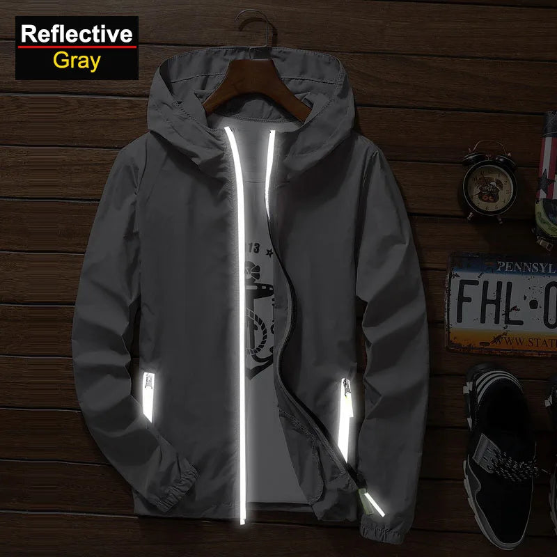 Unisex Reflective Sun Protection Outdoor Windbreaker – Breathable Hiking Jacket Large Size