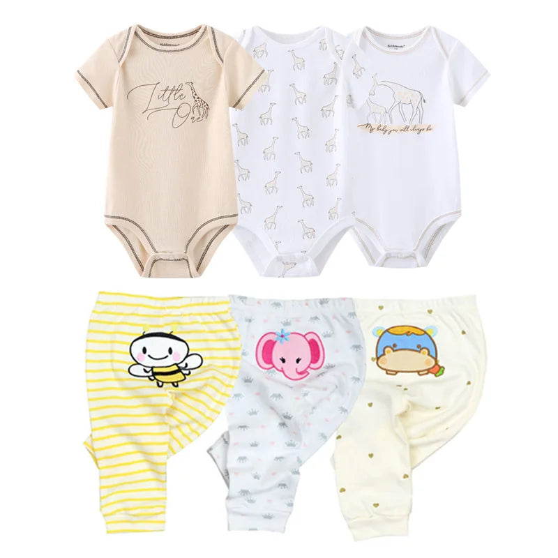 Unisex 6/9/10Pieces Cotton New Born Bodysuits+Pants Baby Girl Clothes Sets Cartoon Print Short Sleeve Baby Boy Clothes Bebes