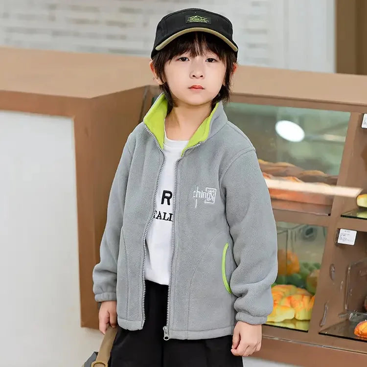 Kids Hooded Double Fleece Zip Jacket – Windproof Warm Coat Ages 2–14