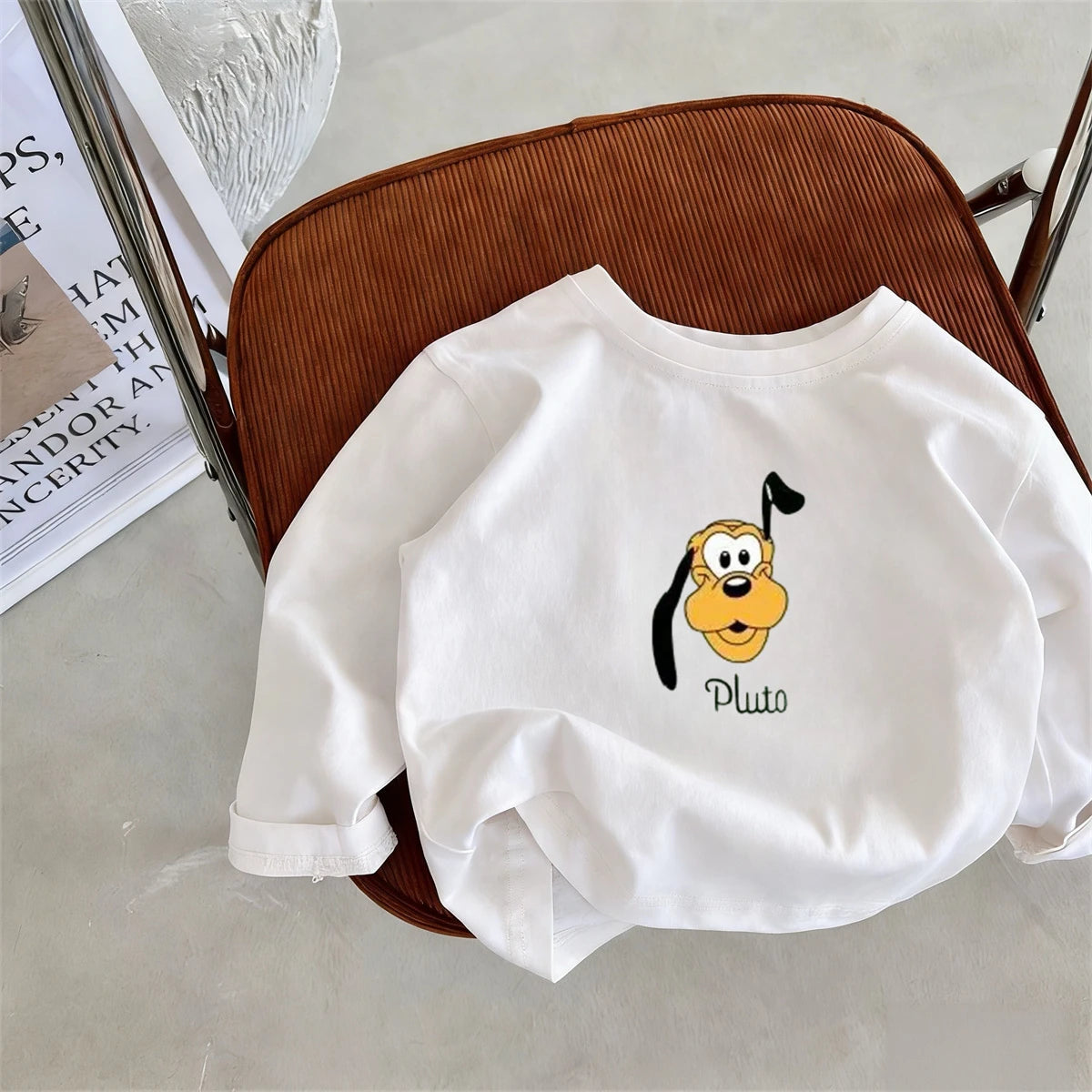 Disney Long Sleeve TShirt Printing Crewneck Base Shirt Pure Cotton Clothing 2026 Spring New Tees Simple Versatile Tops Boys Girl