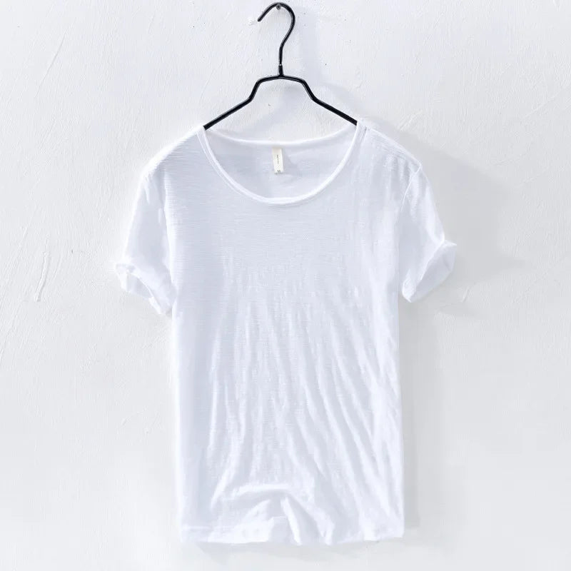 Men's Retro Raw Edge Slim Fit T-Shirt – 100% Cotton Lightweight Casual Top