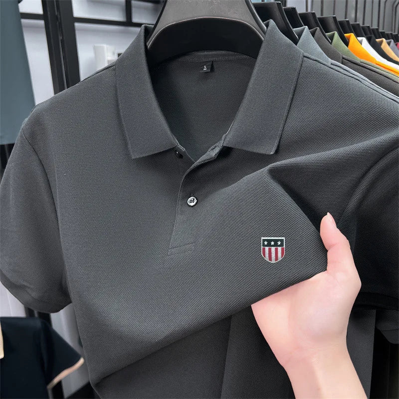Men's Luxury Cotton Polo Shirt – Short Sleeve Print Business Casual Top